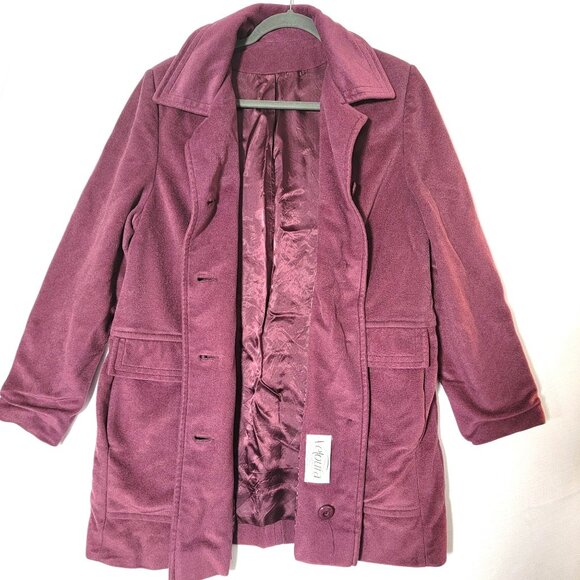 Veloura By Item House Womens Fleece Coat Sz 12 Button Front Lined Plum VTG USA - Picture 2 of 11